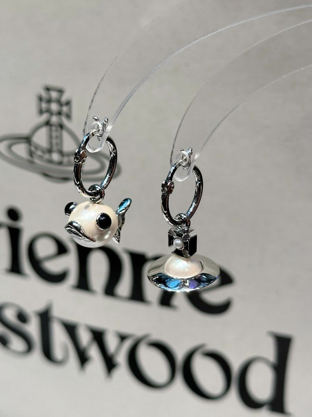 Vivienne Westwood Gold Pearl Fish Necklace and Earring Set